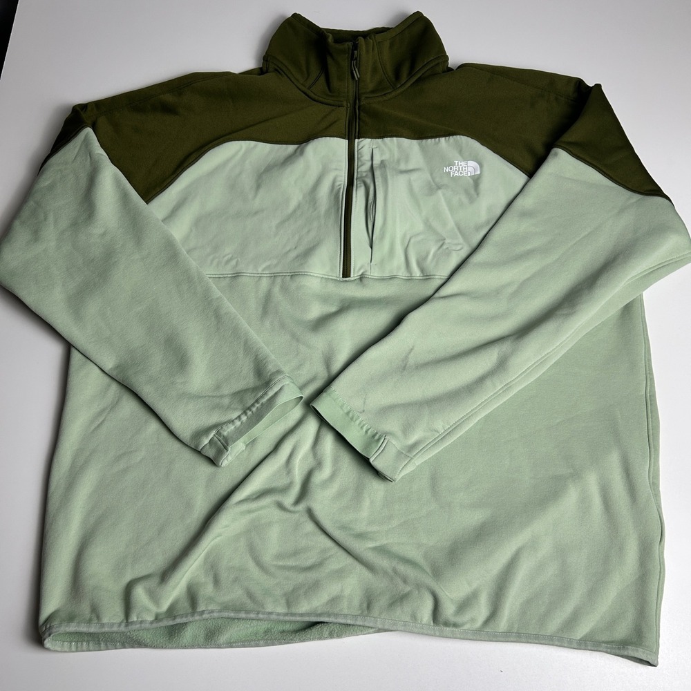 The North Face Mens XXL Quarter Zip Fleece Pullover Green Colorblock Jacket